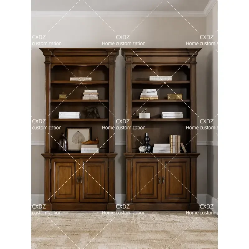 Rural Retro Solid Wood Carved Flower Bookcase Wall Mounted Dining Side Cabinet Floor Standing Bookshelf Living Room Storage