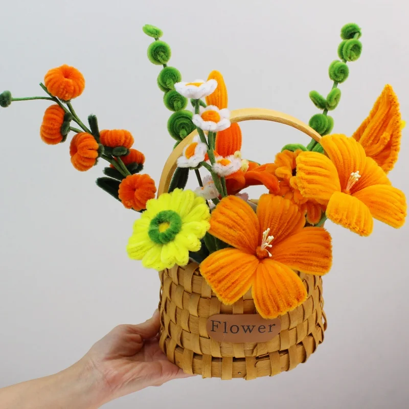 PIPE Hibiscus Artificial Flower Basket Finished Handmaded Gerbera Flower Christmas‘ Day Gifts for Guests DIY Craft Wedding Party