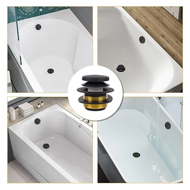 Odor Resistant Tub Drain Tub Plug Trim Kit With Dual Hole Overflow Panel Accessories Tub Drain Kit With Thread (Black)