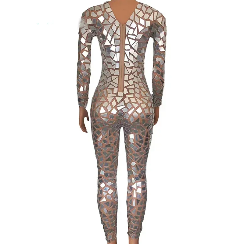 กระจกเงินเครื่องแต่งกายJumpsuitเซ็กซี่ตาข่ายRompers Jazz Danceเสื้อผ้าลากQueenเครื่องแต่งกายเวทีแสดงชุดเทศกาลXS4617