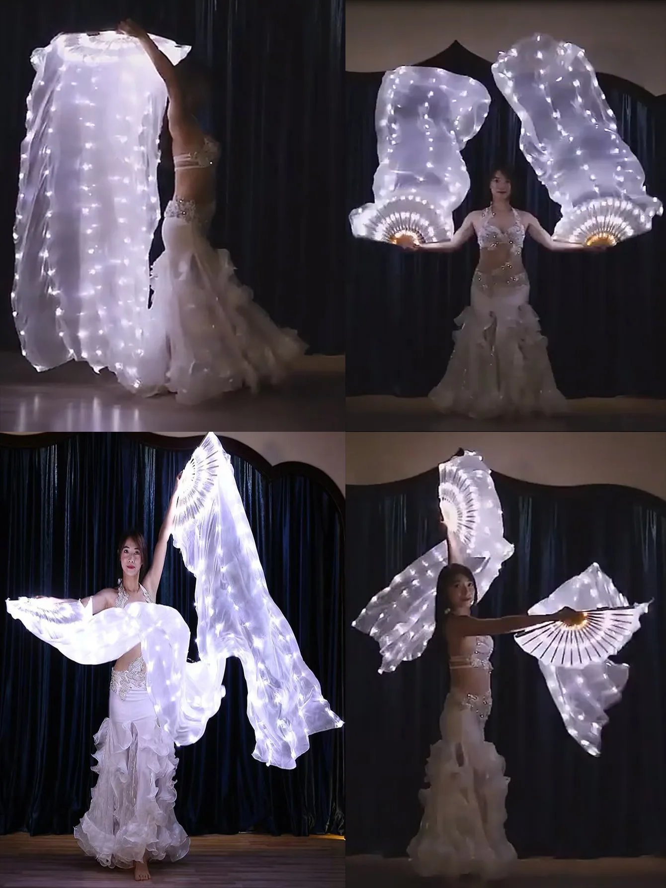 

Ручной танцевальный веер со светодиодной подсветкой холодного белого света, исключительно для женщин, 59. 06 дюймов — wymagają 2 батарейки типа ААА (не входит в комплект), идеальное украшение для Хэллоуина, Рождества, вечеринки, танца живота и поклонения,