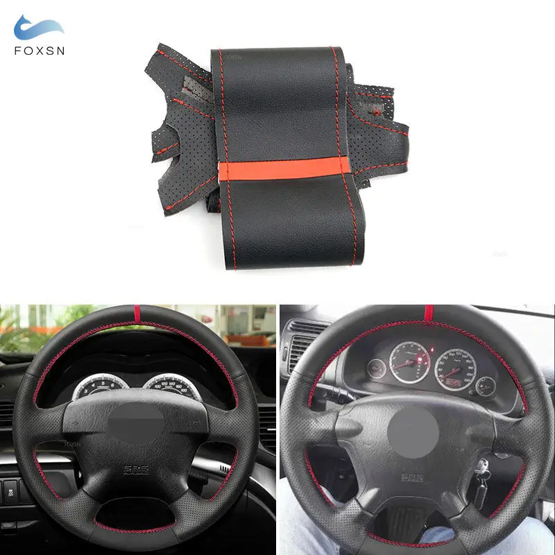 For Honda CR-V CRV 2002 2003 2004 2005 2006 Car Steering Wheel Microfiber Leather Cover Fabric With Red Line Strip Accessories