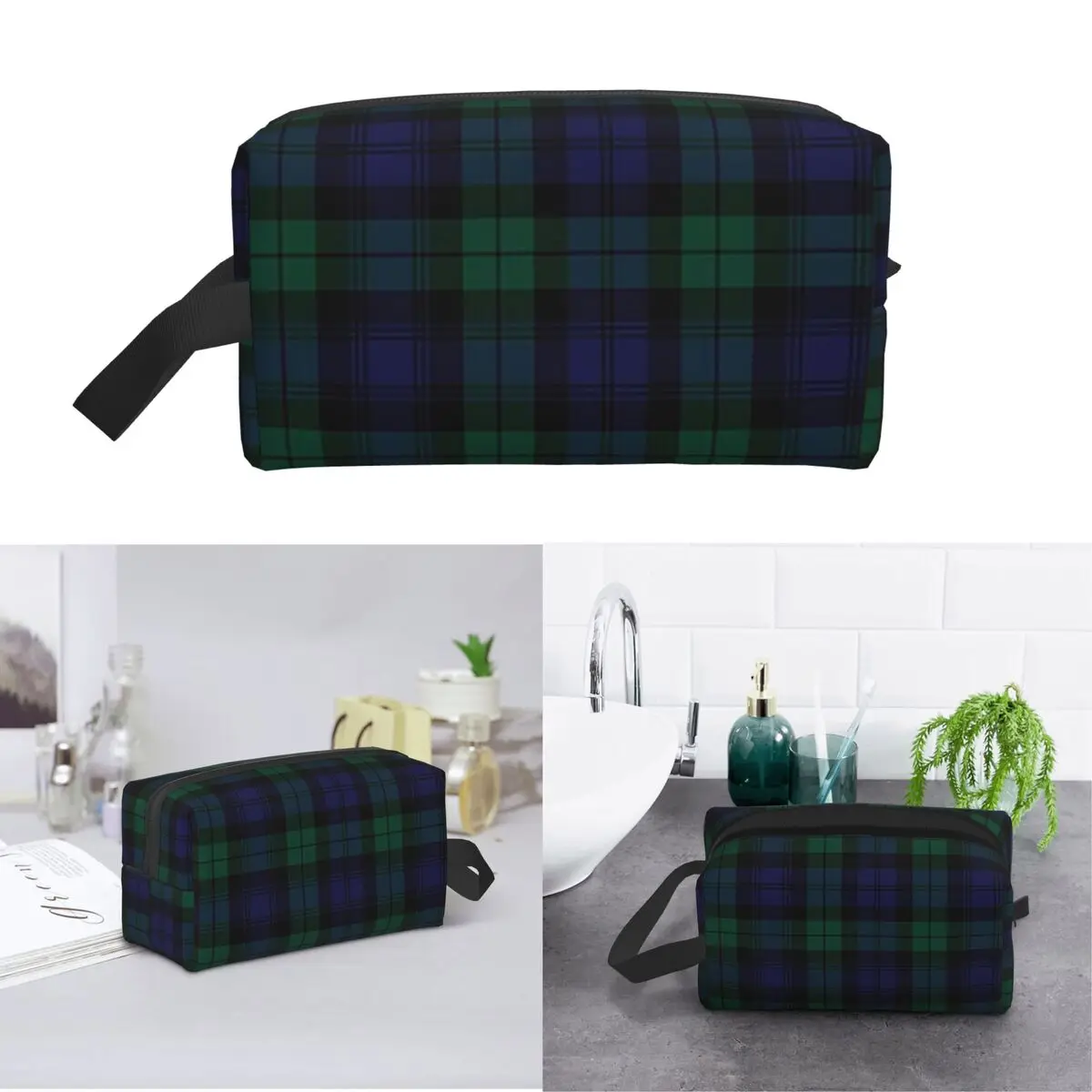 Blackwatch Tartan Modern Cute Blue And Green Plaid Makeup Bag Cosmetic Storage Dopp Kit Toiletry Cosmetic Bag for Women Beauty