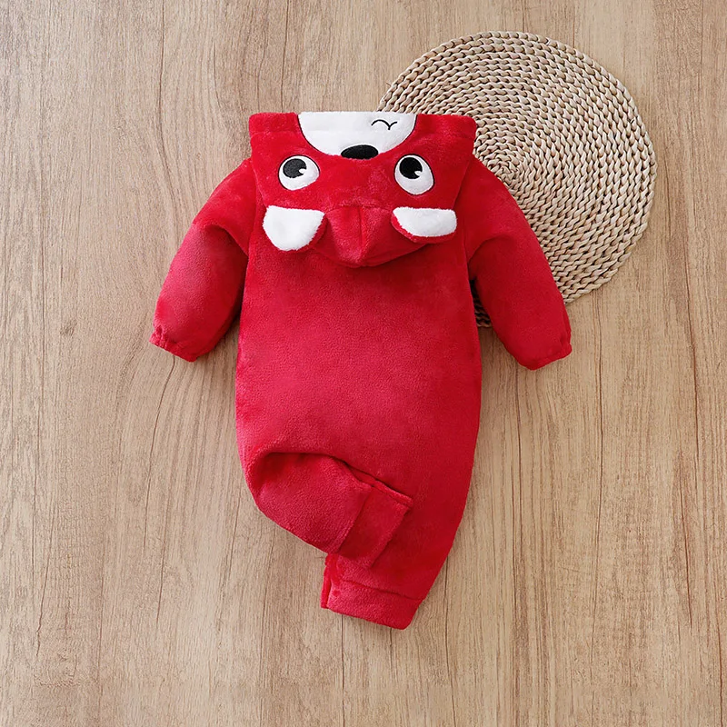 بذلة شتوية من الصوف للأطفال ملابس دافئة بغطاء للرأس، ملابس ثلج لطيفة على شكل دب أحمر للأطفال في الهواء الطلق