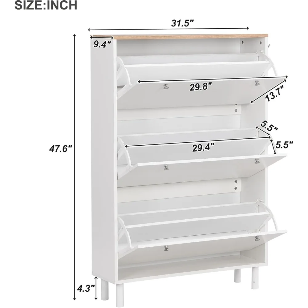 خزانة أحذية ضيقة للمدخل مع 3 أدراج قابلة للطي و3 خطافات للتخزين