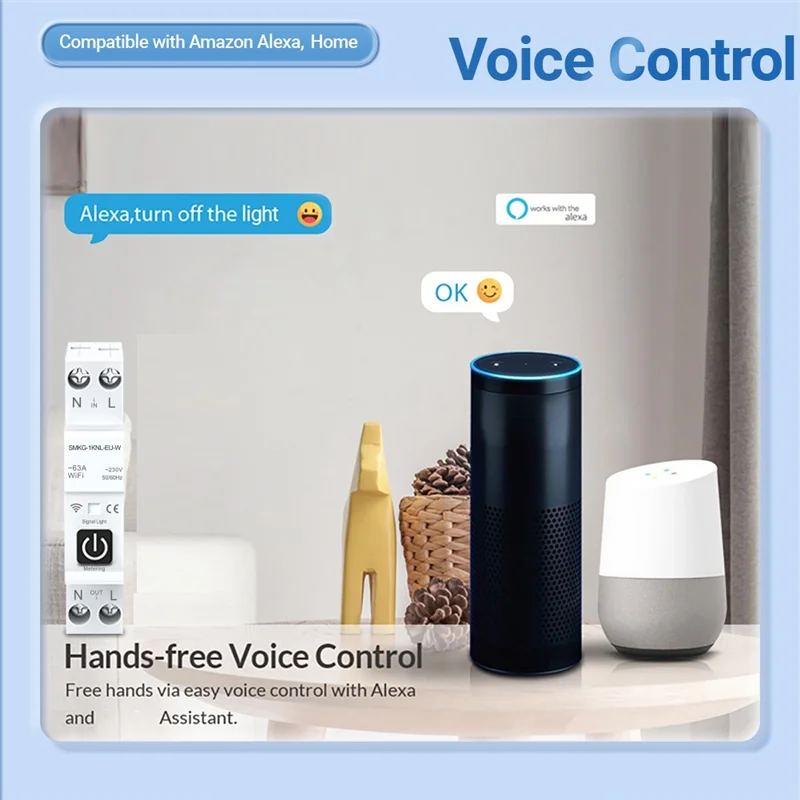 FORW-Tuya WIFI スマートサーキットブレーカー 1P + N 1A-63A 調整可能な DIN レール計量付きスマートライフ Alexa ホームで動作
