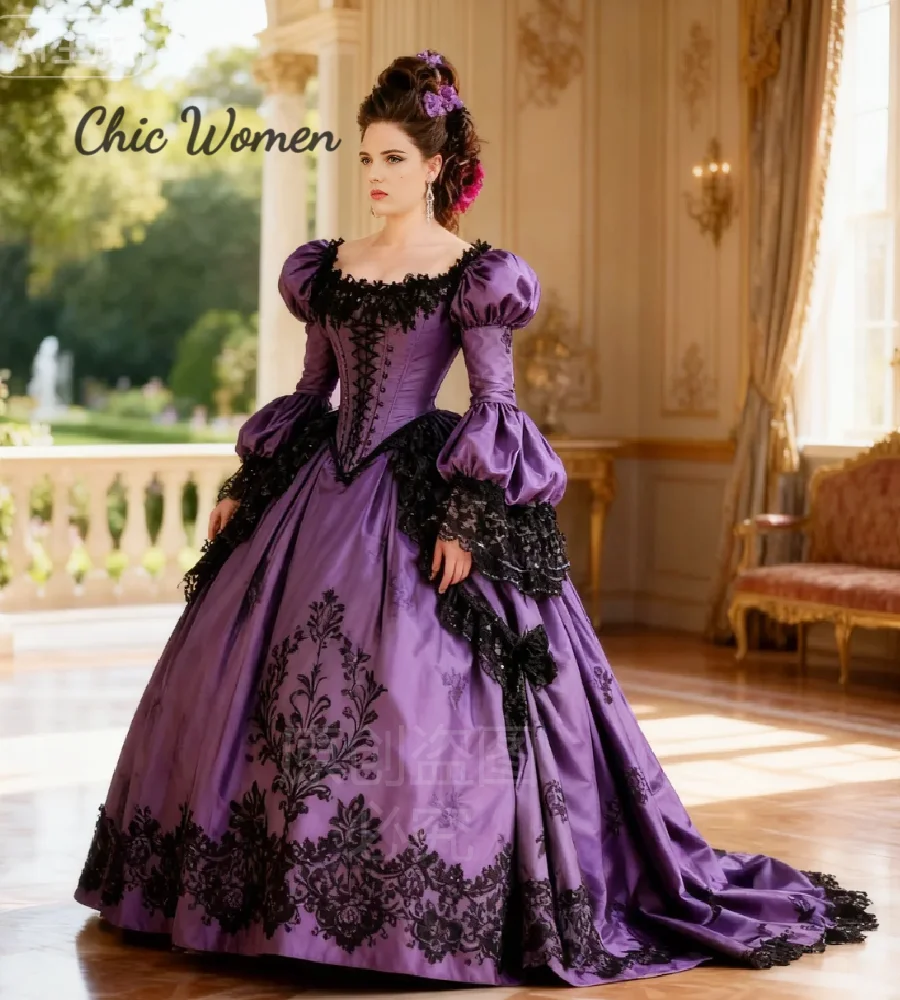 16th Century Renaissance Victorian Evening Dress 2026 Retro Bustle Marie Antoinette Prom Dress With Black Lace Medieval Formal