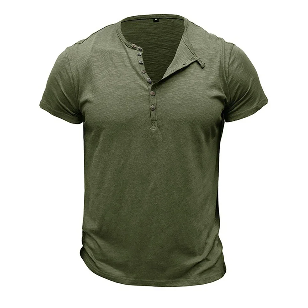 Herren Casual Henley-Shirt aus Baumwolle, Atmungsaktiv, Sommer-Kurzarmshirt, Weicher Stoff, Modisches T-Shirt im Schlichten Stil, Herren-Oberteil – Detail 6