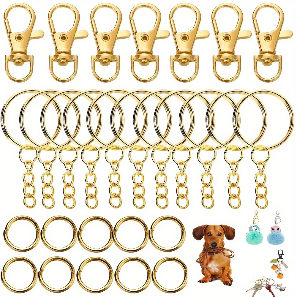 70pcs Goden /Silver Dog Clasp Key Ring Hanging Ring Set Jewelry Making Suitable Metal Clasps for Crafting DIY Handicrafts Gifts