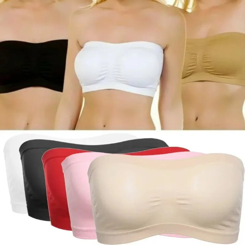 Sutiã de malha respirável feminino, tops de corte sem alças invisíveis, sexy bralette feminino, roupa íntima em bandeau boob, verão