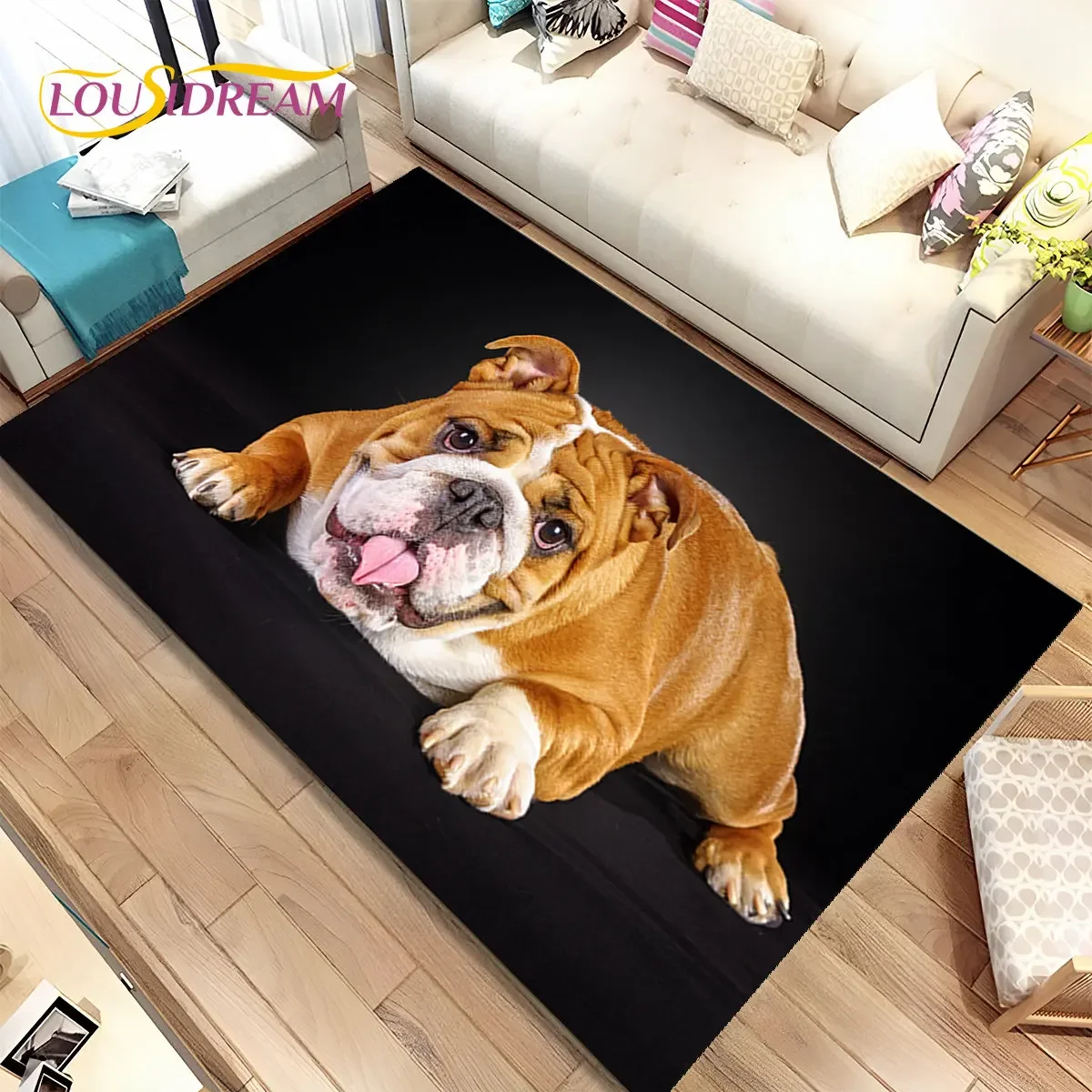 HD-Cartoon French Pit Bull Dog Pet  Area Rug,Carpet Rug for Home Living Room Children Bedroom Sofa Doormat Decor,Non-slip Floor
