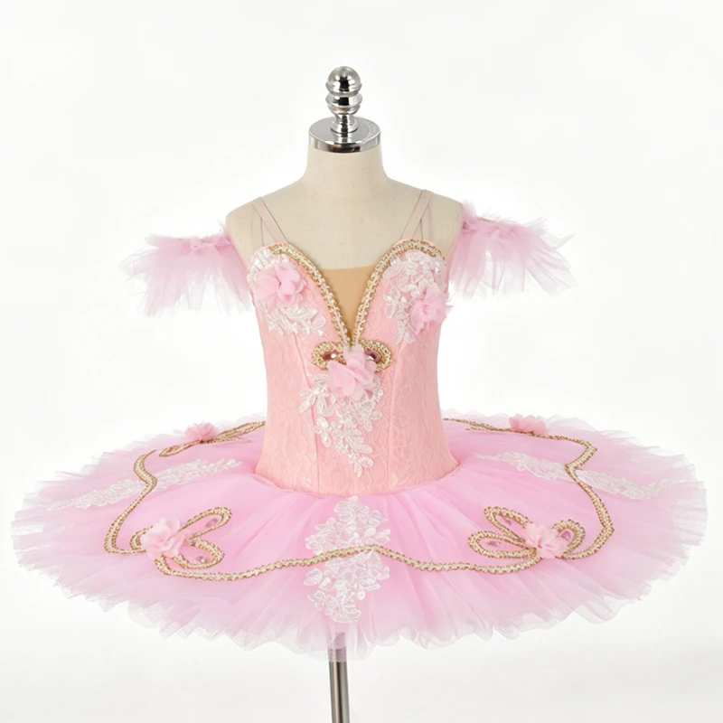

Sleeping beauty ballet tutu for girls peach pink lace flower fairy ballet dress women performance pancake stage Ballerina tutus