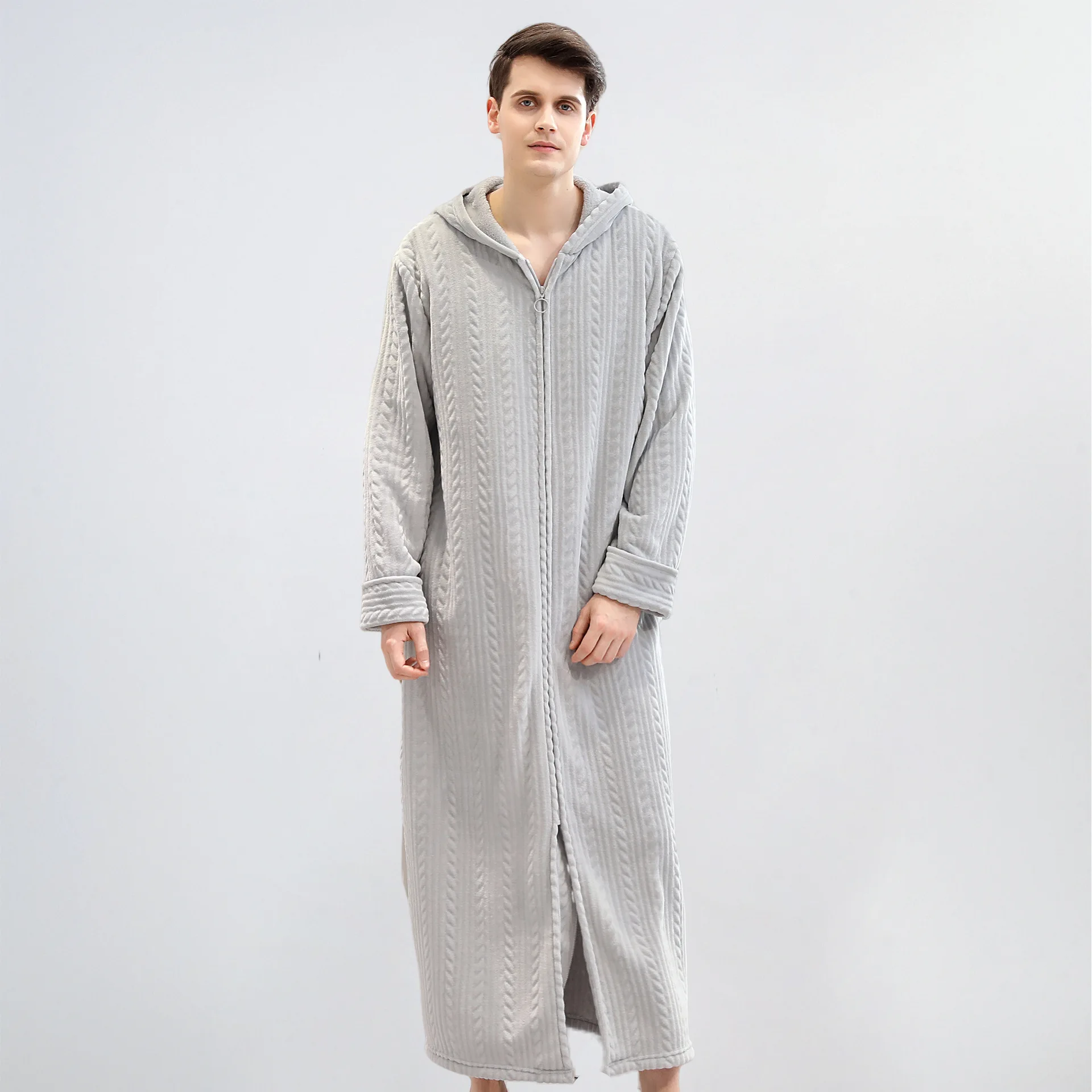 الخريف الشتاء سستة البشكير مقنعين رداء زوجين سميكة منامة الفانيلا ثوب نوم طويل للنساء #6