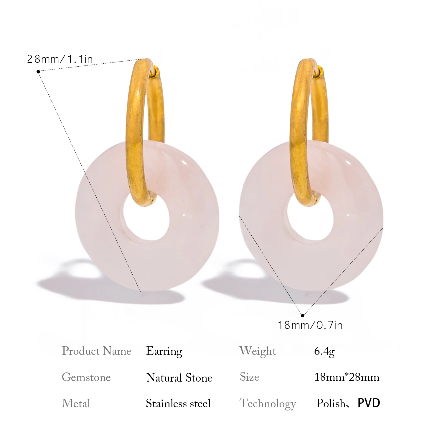 UHBINYCA Natural Agate Stone Charms Hoop Earrings for Women Girls, Stainless Steel Waterproof High-quality Daily Jewelry