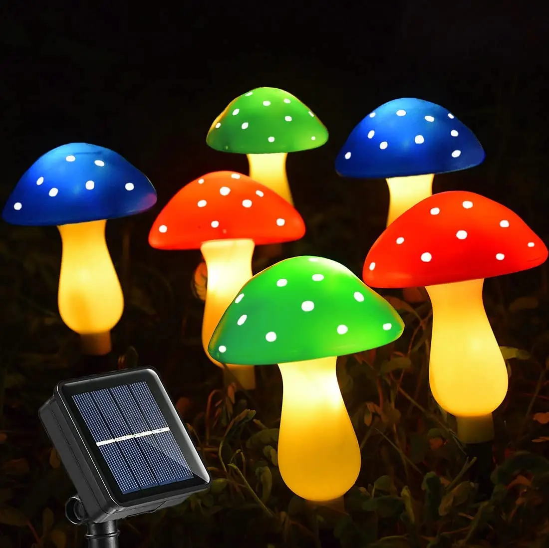 

Garden Decoration Outdoor Solar String Lights 1 Pack 6 Mushrooms Stake Lights 8 Lighting Modes Yard Ornament Lamps Waterproof