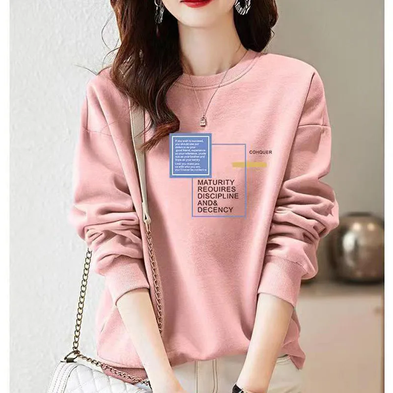 Autumn and Winter Fashion Trend Plush Printed Round Neck Loose and Versatile, Showing a Slim Temperament Long Sleeved Sweater