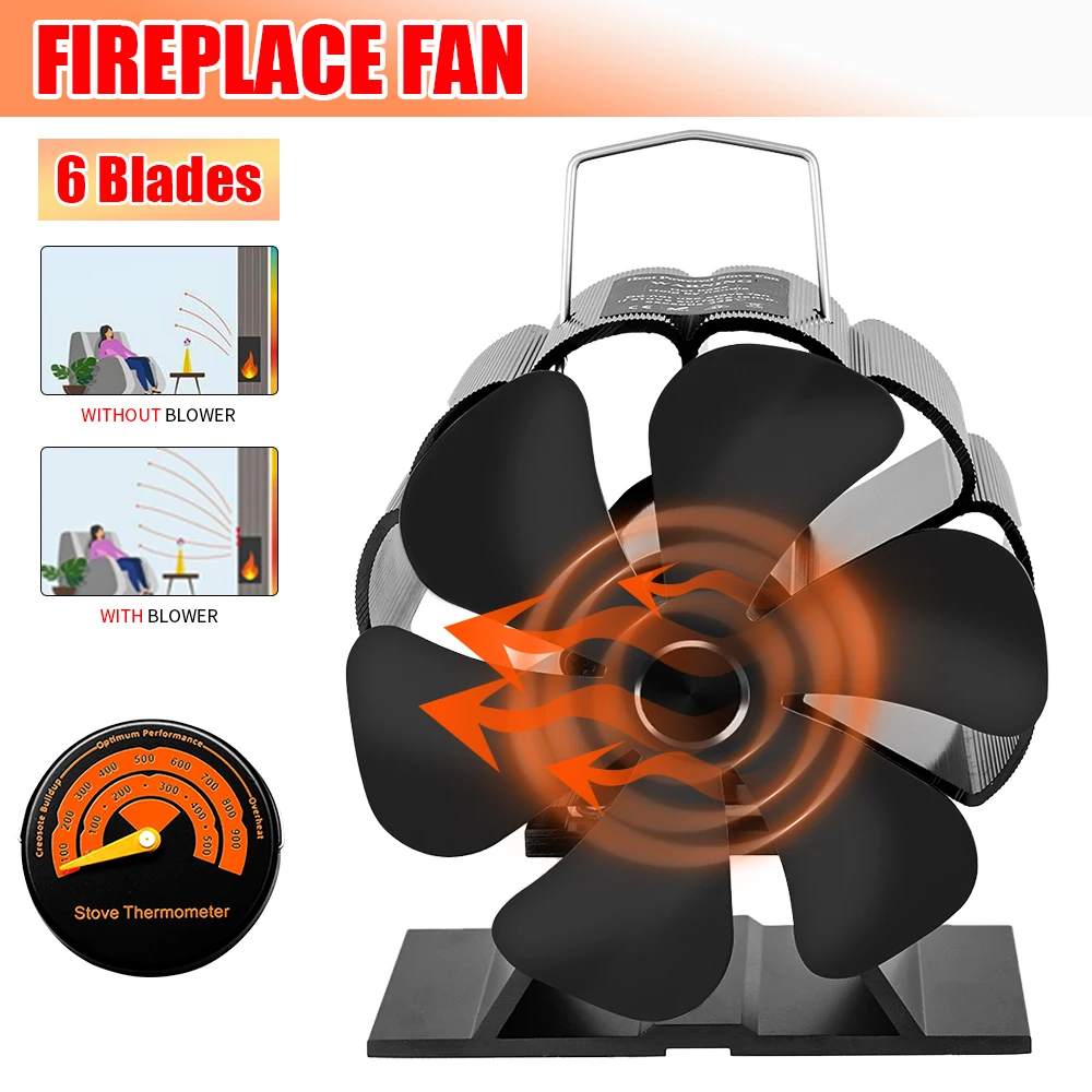 Mini Stove Fan 6 Blade Heat Powered Fireplace Fan Free Standing Log Wood Burner Eco Quiet Home Warm Efficient Heat Distribution