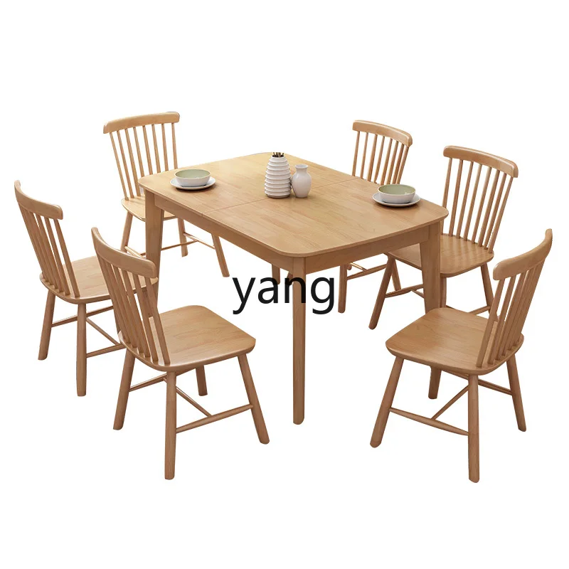 

L'm retractable solid wood dining table and chair combination one table and six chairs