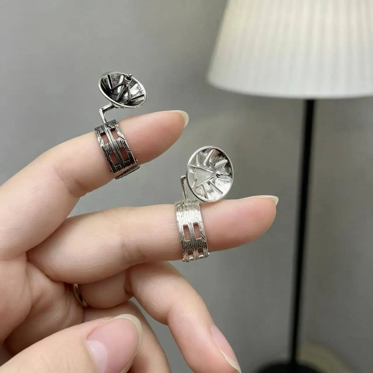 

Minimalist Hollow Radar Ring Ear Clip Dual Use Unique Designer Ear & Finger Jewelry Irregular Trendy Accessories for Women