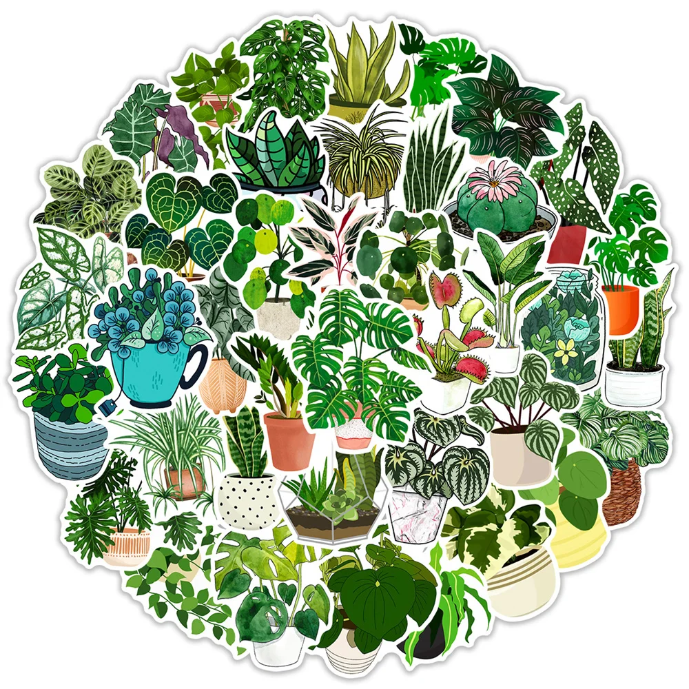 10/30/50PCS Flower Pot Plants Green Plants Small Fresh Graffiti Waterproof Stickers Creative Decals Refrigerator HelmetWholesale