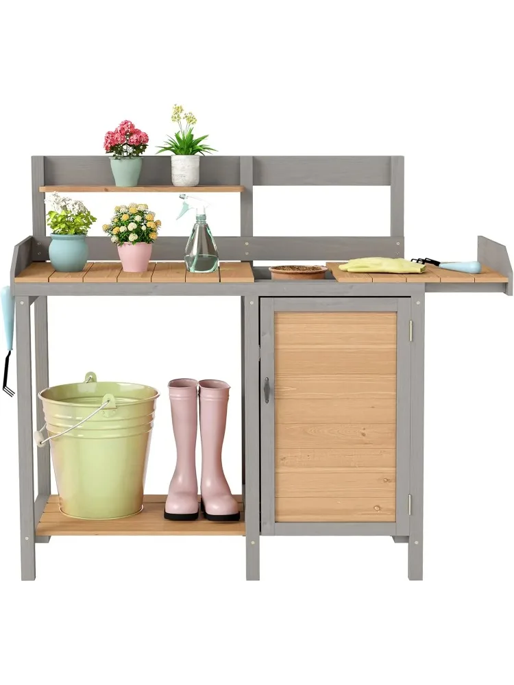 

Wooden Potting Bench Table with Sink,Outdoor Garden Table Work Bench with Storage, Workstation for Outside Patio Lawn
