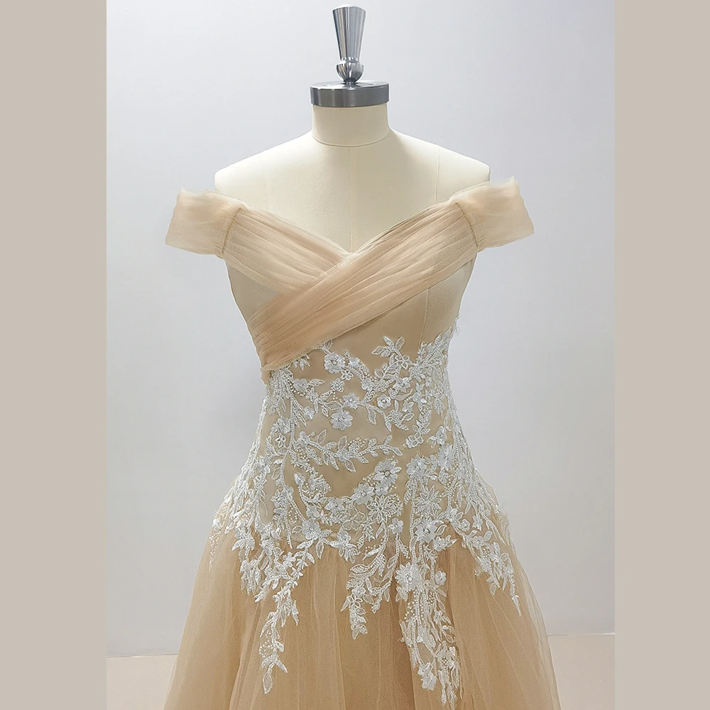 STEVDITG Elegant Champagne V-Neck Chiffon Prom Dress for Girls White Applicable A-line Formal Evening  Dress