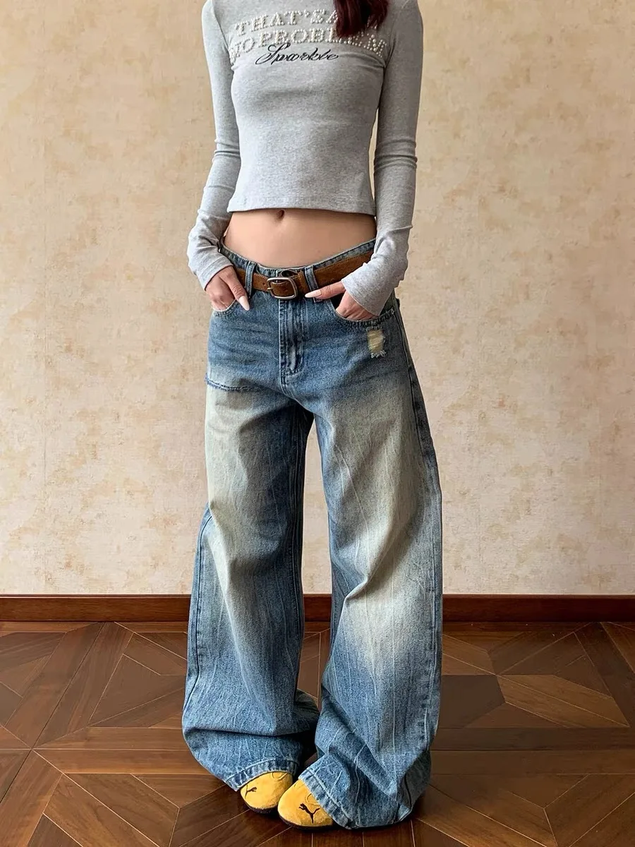 

Retro American Waed Denim Jeans Men's Women's CleanFit Silhouette High nce Sensation Pants Straight Leg Casual Pants