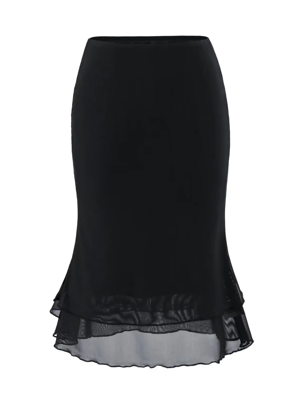Ladies Mid-Length A-Line Skirt with Layered Tulle Fish Tail Design Inner Lined High Waist Slim Fit Polyester Blend Skirt