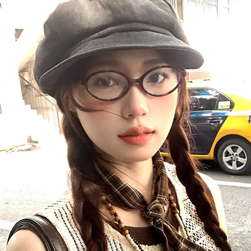 اليابانية Y2K ريترو الأسود البيضاوي إطار نظارات النساء مكافحة الضوء الأزرق النظارات ليوبارد الحلو كول نظارات الاتجاه القراءة النظارات #3