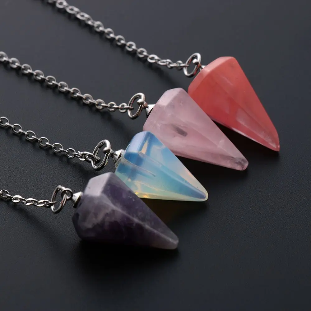 Gift Chain Rose Quartz Hexagon Pyramid Amethyst Amulet Reiki Pendulum Pendant Healing Crystal Natural Stone