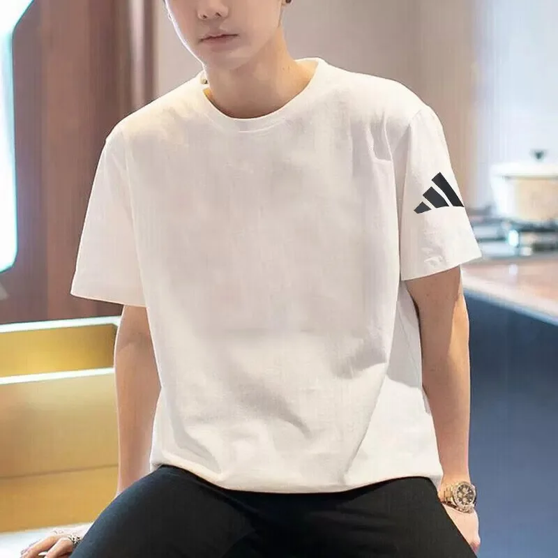 

Adidas Men's Short-Sleeved T-Shirt 2026 New Style White Pure Cotton Sports Half-Sleeve Breathable Shirt for MenJC9296