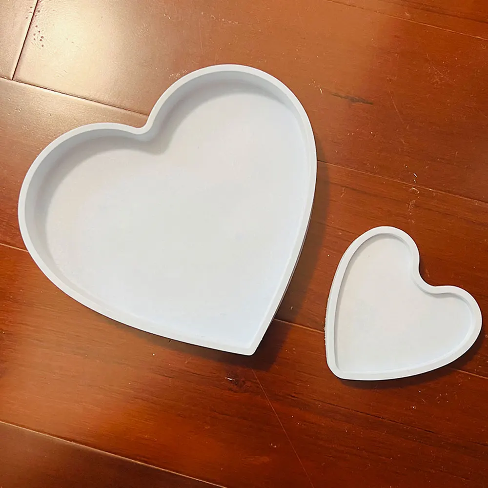 Large Concrete Heart Shape Silicone Mold DIY Heart Storage Dish Candlestick Resin Jewelry Storage Tray Casting Silicone Mold