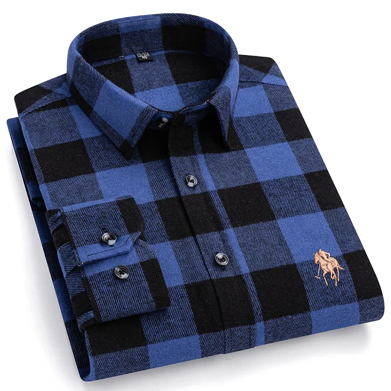 New Autumn Winter Fashion Plaid Flannel Long Sleeve Shirts For Men Plus Size Cotton Warm Clothing Business Smart Dress Shirts