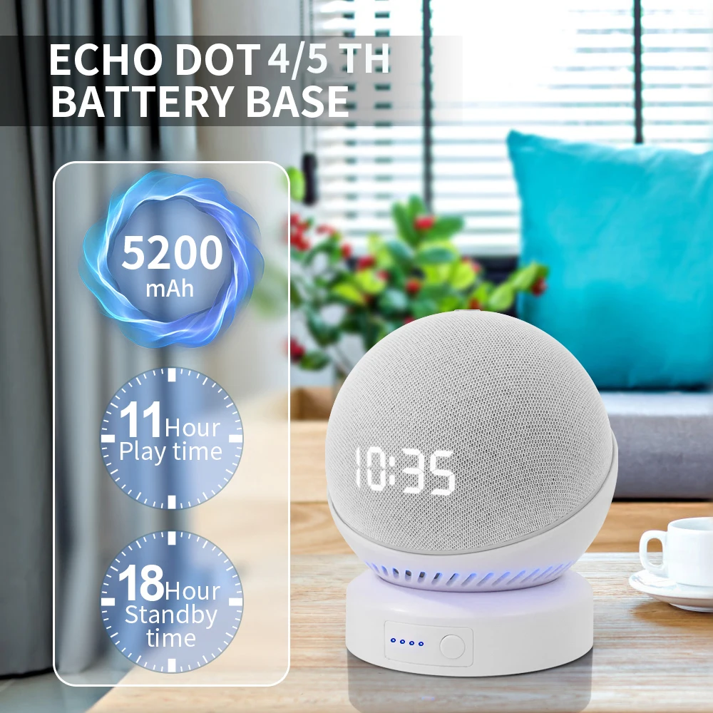 Echo Dot 5th Battery Base Portable Wireless Rechargable Battery Base Compatible with Echo dot 4th/5th Alexa Speaker