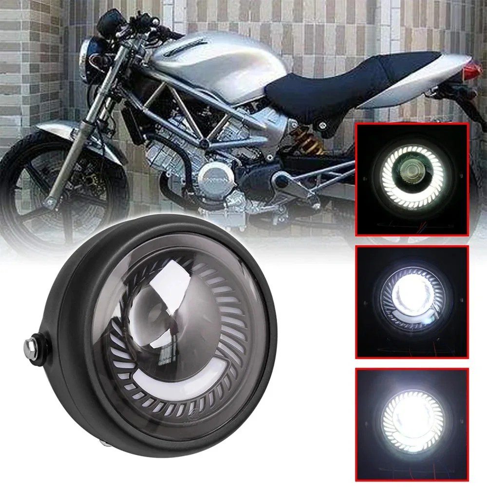 

Round Vintage Motorcycle Led Headlight Angel Eyes DRL Driving Lamp Moto Running Lamp For Retro Harley Series Motorcycle headlamp