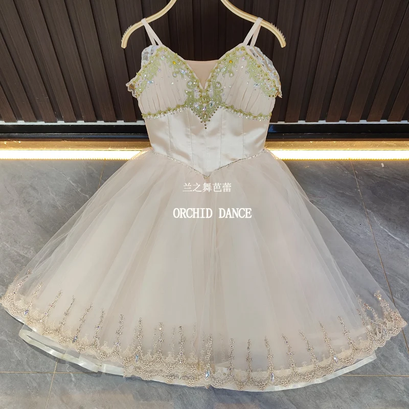 

BT2507023 Высокое качество, индивидуальный размер, детская одежда для балета и танцев для девочек, кремовое длинное романтическое платье-пачка для девочек