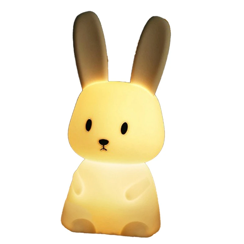 Lámpara de silicona de dibujos animados de conejo para niños, luz de dormir recargable por USB, regulable, regalo de cumpleaños