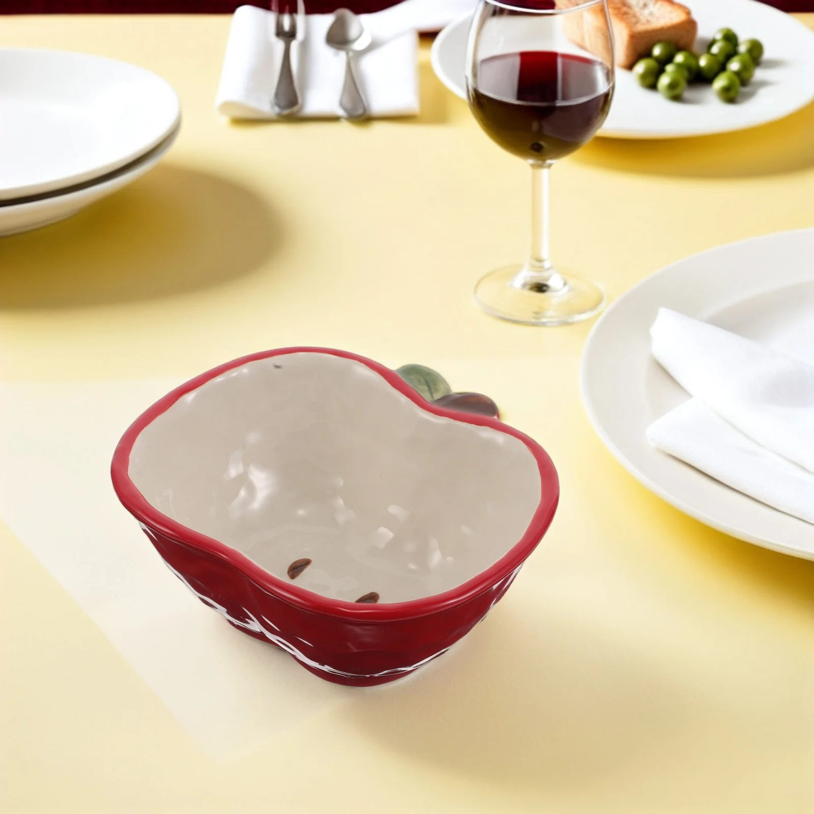 

2pcs Apple-Shaped Ceramic Salad Kawaii Fruit Dessert Serving Bowl For Kids Valentine'S Day Candy Dish Oatmeal Mini