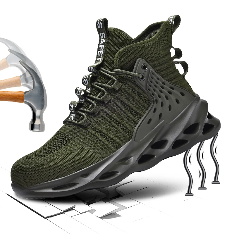 

Swivel button new men's high top safety shoes, impact and puncture resistant work shoes, fashion men's sneakers, safety professi