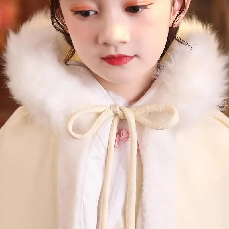 Capa bordada gruesa para niñas, bata exterior tradicional china Hanfu, capa puesta en escena para niños de Año Nuevo de la suerte, Otoño e Invierno