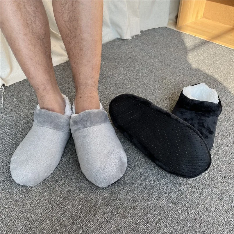 Winter Warm Slippers Mens Home Indoor House Plus Size Non Slip Plush Soft Comfy Fluffy Floor Male Casual Shoes Flat Footwear