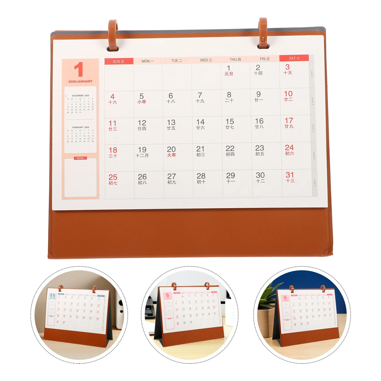 

2026 Horse Desk Mini Calendar Orange PU Monthly Planner Decorative Standing Desktop Calendar Office Supplies Mini Planner