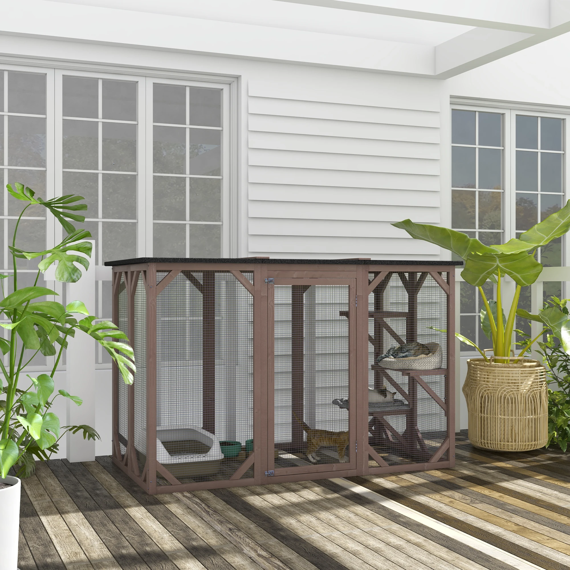 

Spacious Pet Cat Bed/Cat House - Waterproof Indoor/Outdoor Cat Enclosure with Large Door, Three Elevated Platforms