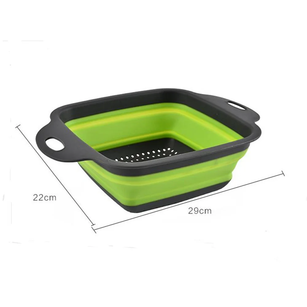 100pcs Foldable Fruit Vegetable Washing Basket Strainer Silicone Colander Collapsible Drainer With Handle Kitchen Tools