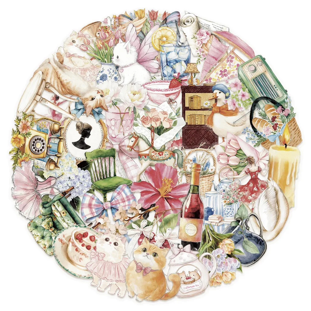 

50 шт. прозрачных водостойких стикеров PET с изображением девочки в саду для дневников, чехлов для телефонов, магазина RecordingYourLife