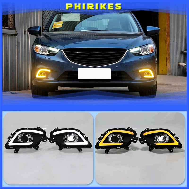 

Turning Signal & Dimming style relay 12V LED car DRL daytime running lights with fog lamp hole for Mazda 6 Atenza 2014-2016