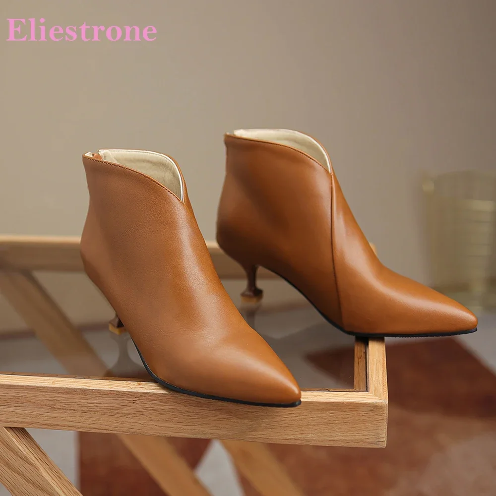 

Зимние мягкие коричнево-зеленые женские ботильоны, пикантные женские туфли телесного цвета с острым носком на высоком каблуке, маленькие большие размеры 32, 12, 436, 48