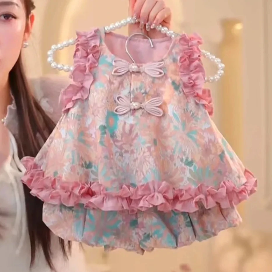 1-8Years Toddler Baby Summer Clothing Sets Infant Floral Tank Tops and Shorts Kids 2 Pieces Outfits 2 3 4 5 6 7