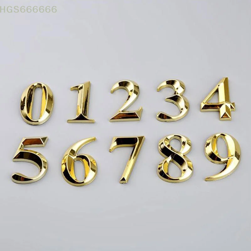 1 pcs 5cm creative golden door number ABS injection molded electroplated plate hotel room number plate number