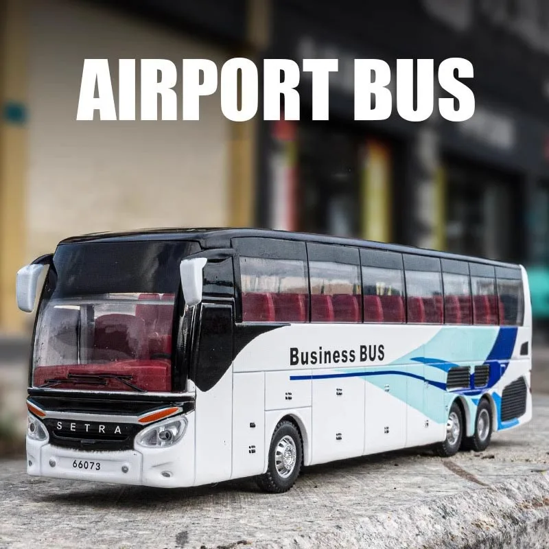 

Simulated Luxury Airport Business Bus Alloy Car Model Diecast Simulation Metal Toy City Tour Bus Model Sound and Light Kid Gift